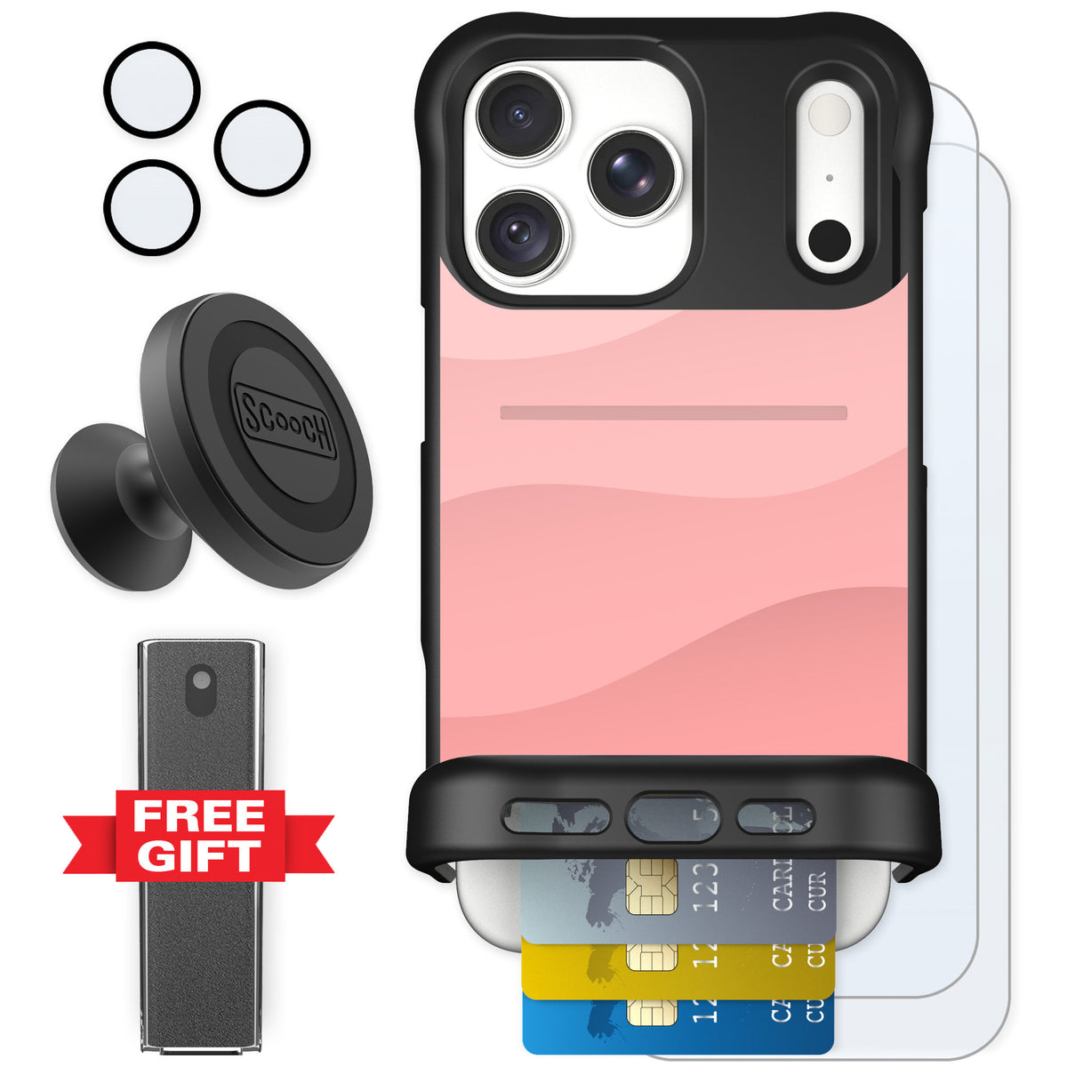 Scooch Wingmate Pink Waves for iPhone 18 Pro Max — Defender Bundle