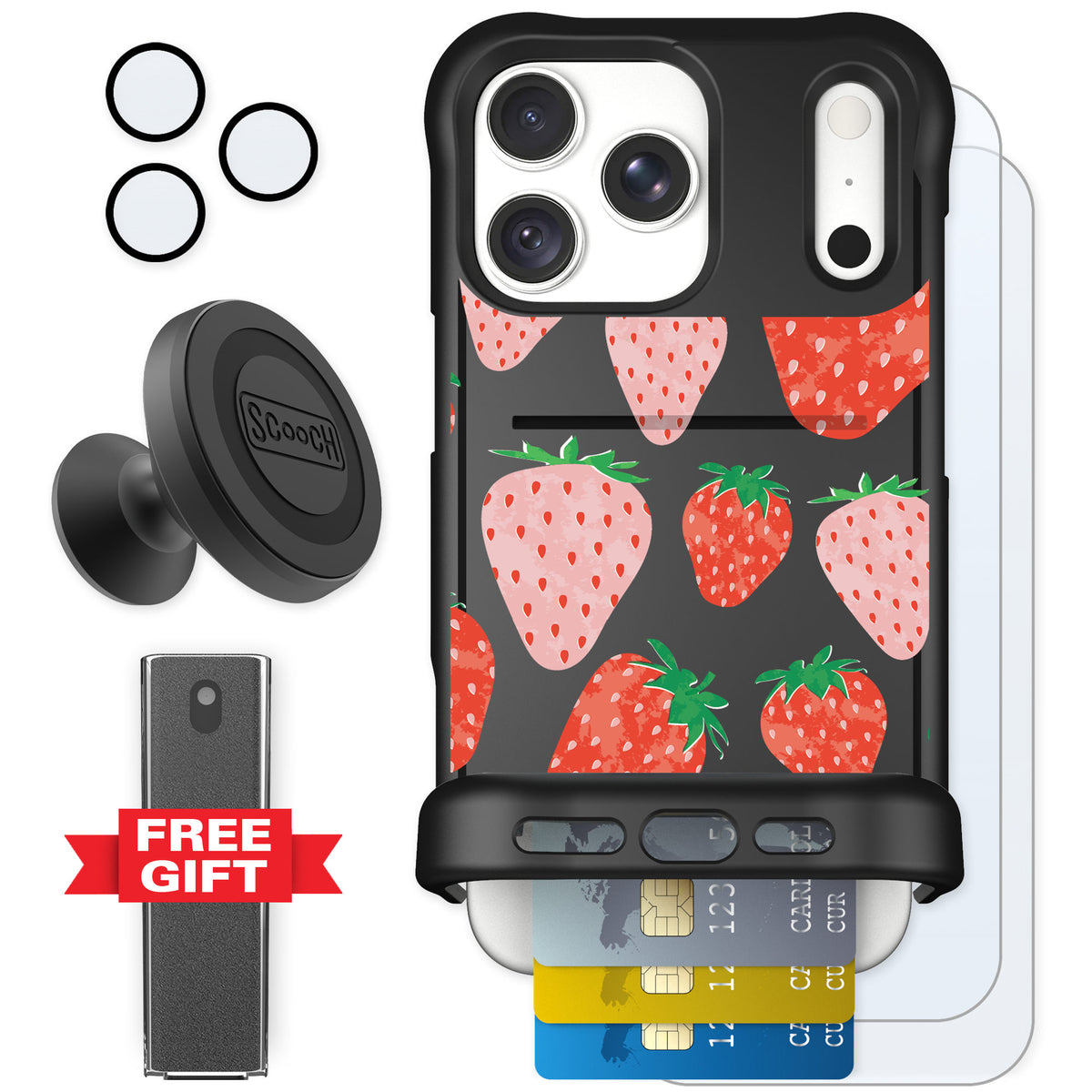 Scooch Wingmate Strawberry Fields for iPhone 18 Pro Max — Defender Bundle