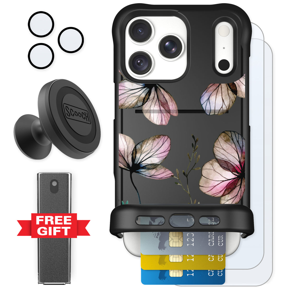 Scooch Wingmate Dried Flowers for iPhone 18 Pro Max — Defender Bundle