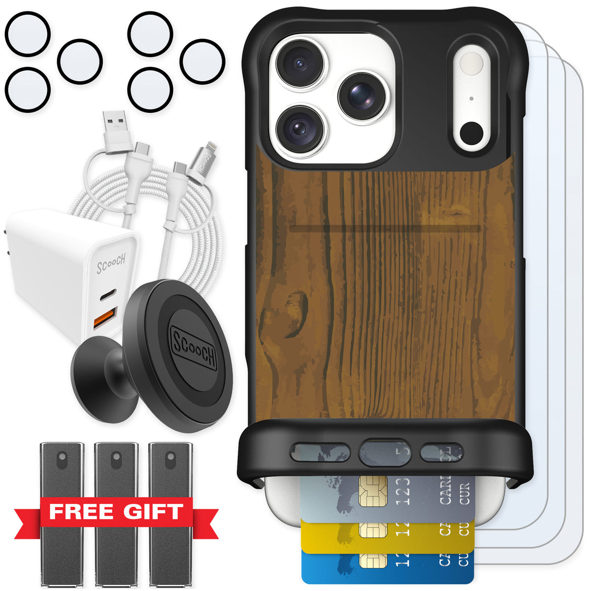 Scooch Wingmate Wood Grain for iPhone 18 Pro Max — Ultimate Bundle