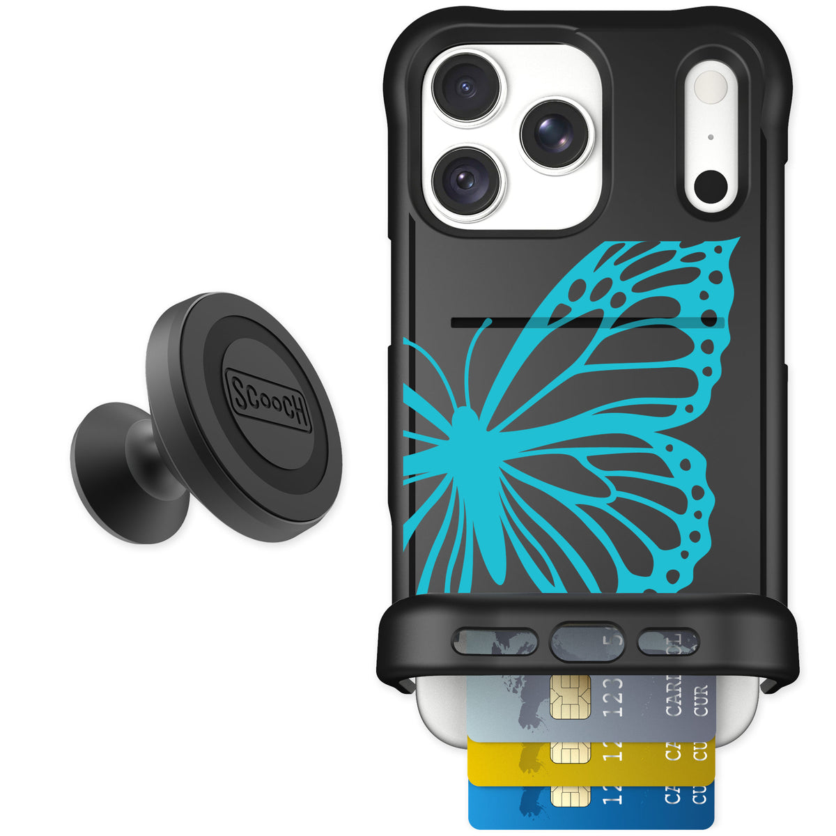 Scooch Wingmate Azure Butterfly for iPhone 18 Pro Max — Starter Bundle