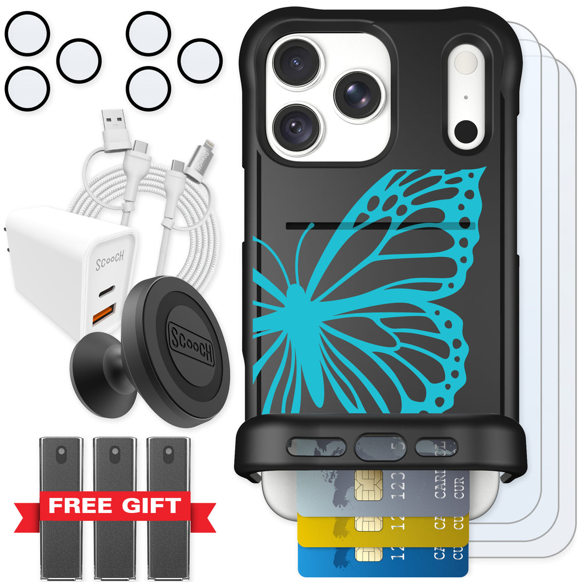 Scooch Wingmate Azure Butterfly for iPhone 18 Pro Max — Ultimate Bundle
