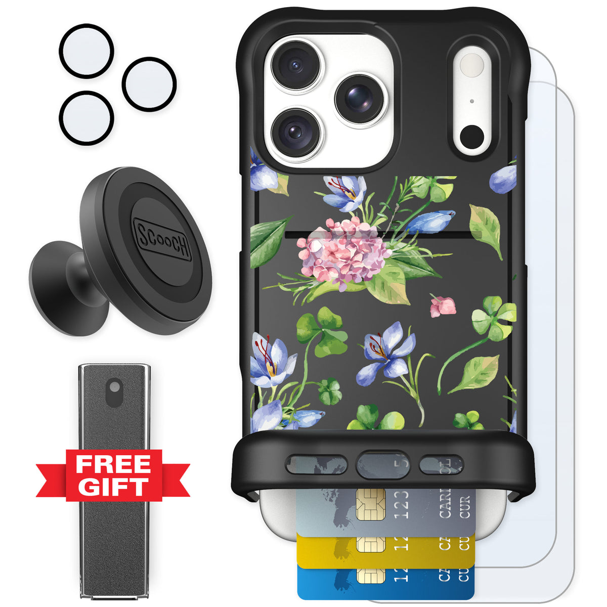 Scooch Wingmate Lucky Hydrangea for iPhone 18 Pro Max — Defender Bundle