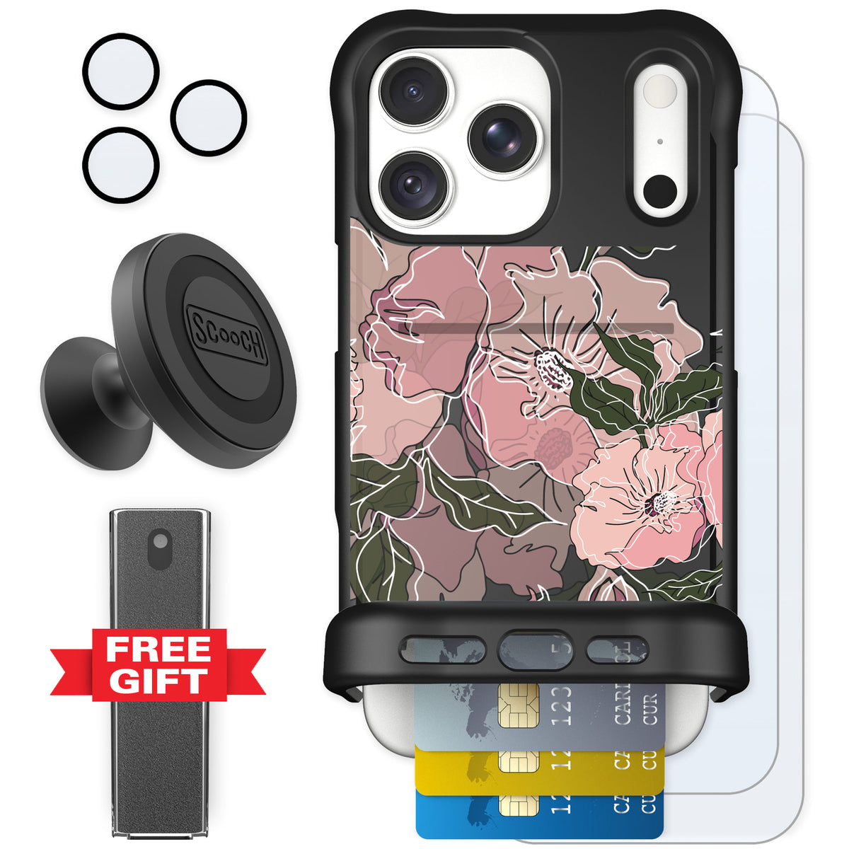 Scooch Wingmate Blush Botanical for iPhone 18 Pro Max — Defender Bundle