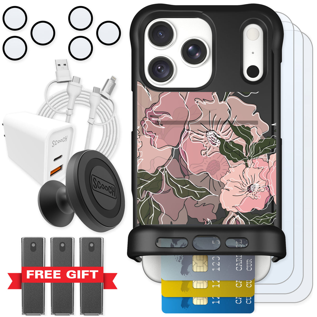 Scooch Wingmate Blush Botanical for iPhone 18 Pro Max — Ultimate Bundle
