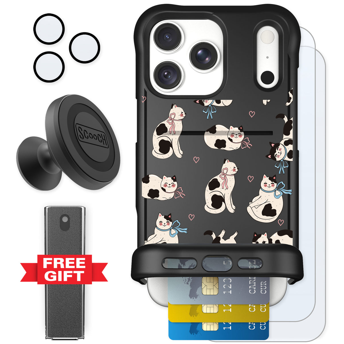 Scooch Wingmate Bow Kitties for iPhone 18 Pro Max — Defender Bundle