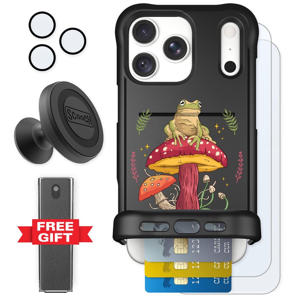 Scooch Wingmate Toadstool Frog for iPhone 18 Pro Max — Defender Bundle