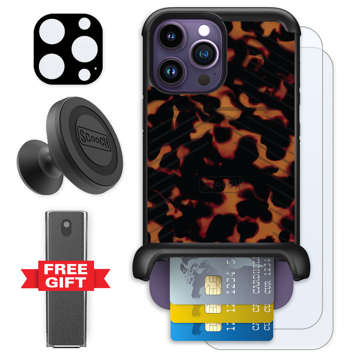 Scooch Wingmate Tortoise Shell for iPhone 14 Pro Max — Defender Bundle