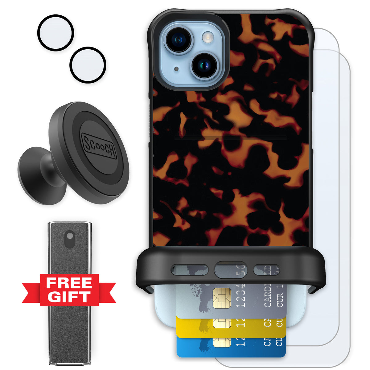 Scooch Wingmate Tortoise Shell for iPhone 14 Plus — Defender Bundle