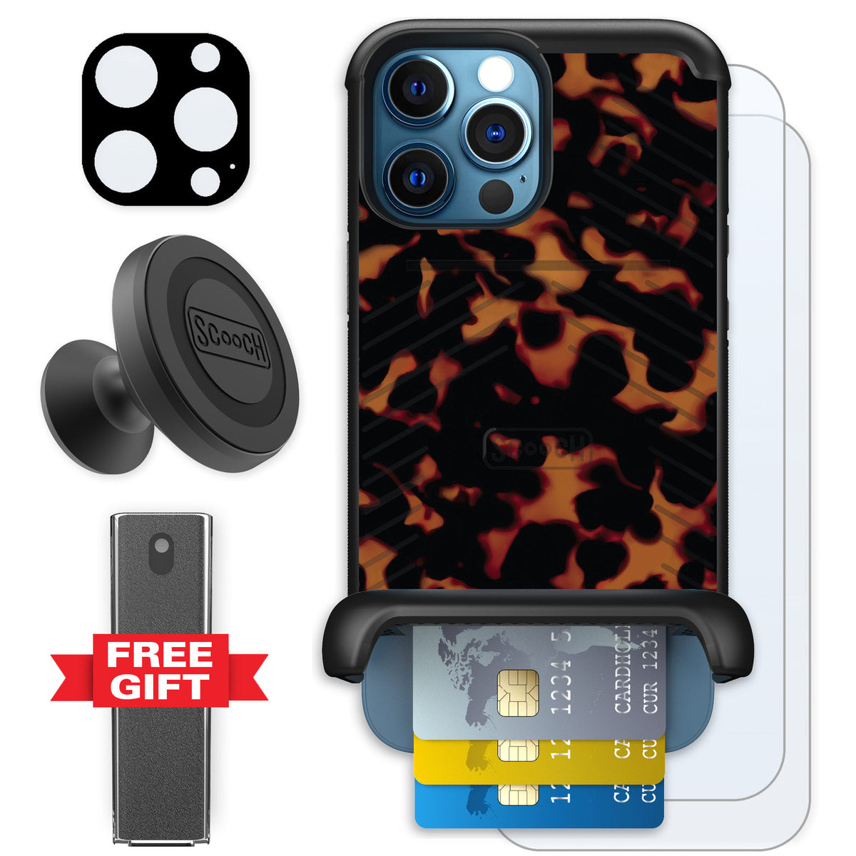 Scooch Wingmate Tortoise Shell for iPhone 12 Pro — Defender Bundle