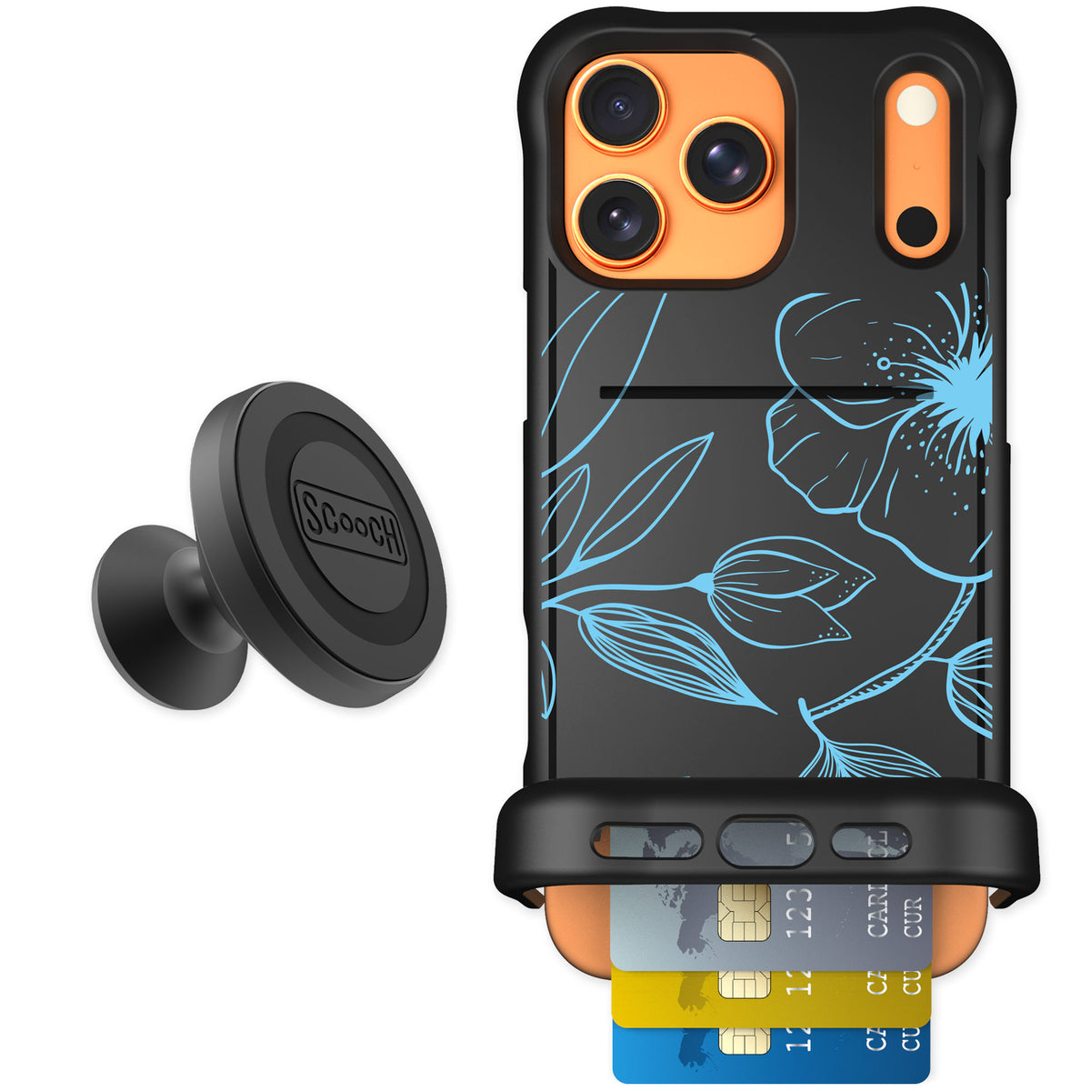 Scooch Wingmate Blue Hibiscus for iPhone 17 Pro Max — Starter Bundle