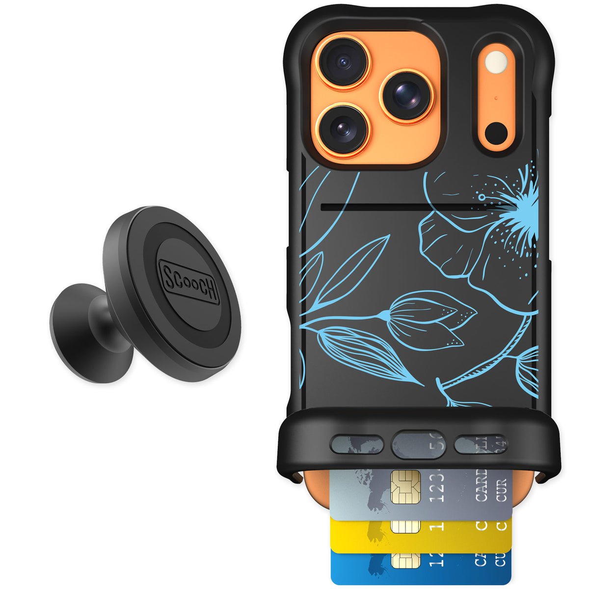 Scooch Wingmate Blue Hibiscus for iPhone 17 Pro — Starter Bundle