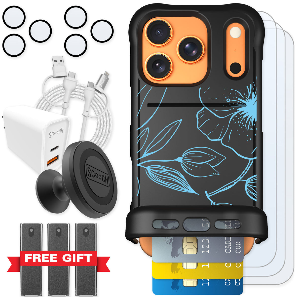 Scooch Wingmate Blue Hibiscus for iPhone 17 Pro — Ultimate Bundle