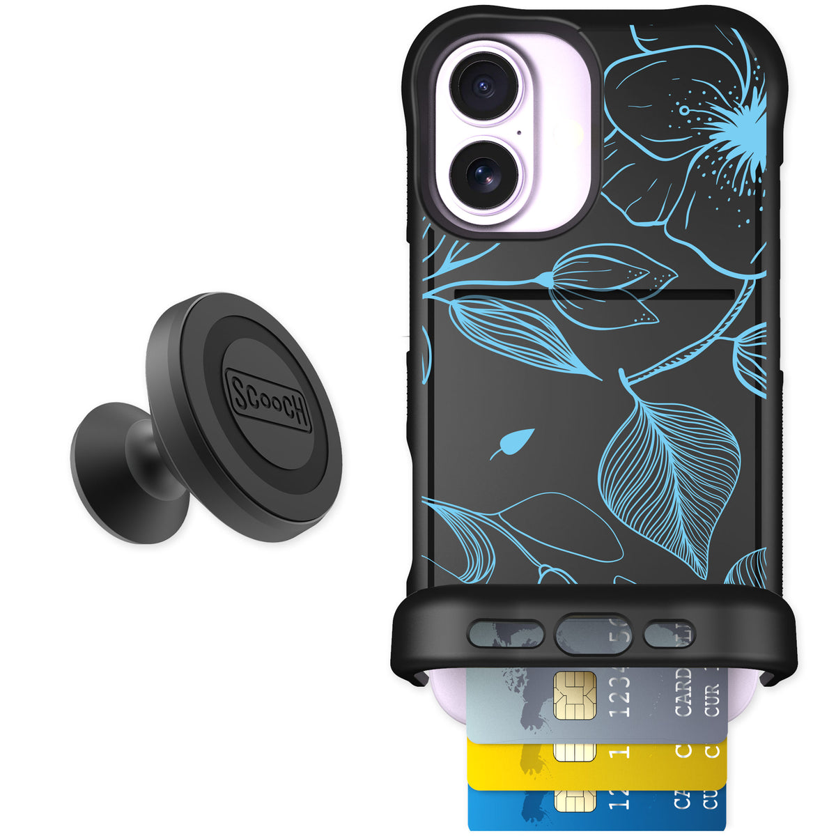 Scooch Wingmate Blue Hibiscus for iPhone 17 — Starter Bundle