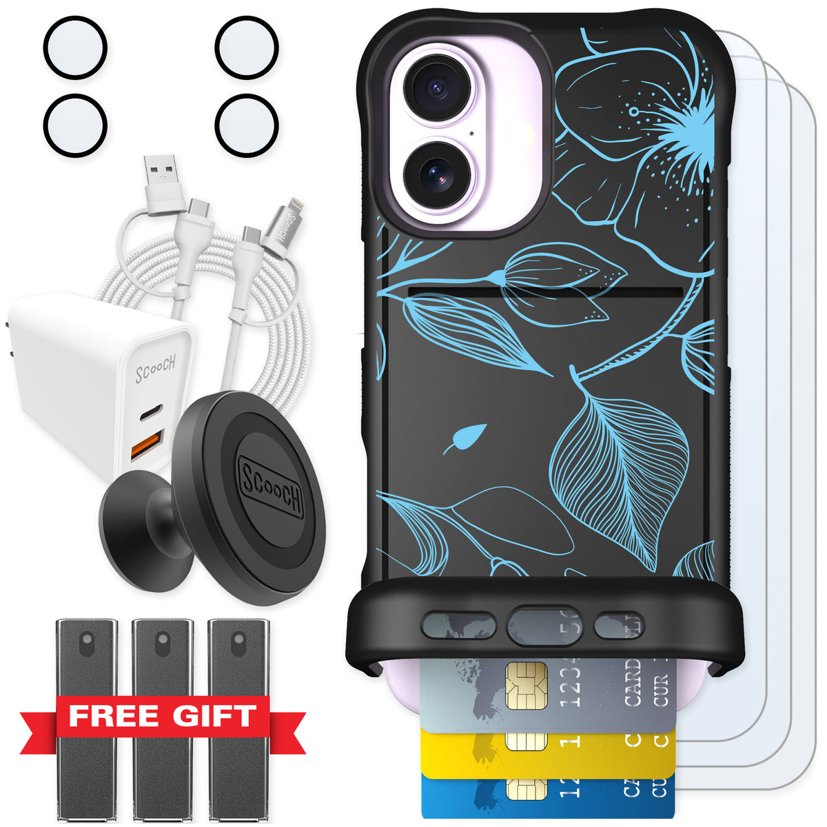 Scooch Wingmate Blue Hibiscus for iPhone 17 — Ultimate Bundle