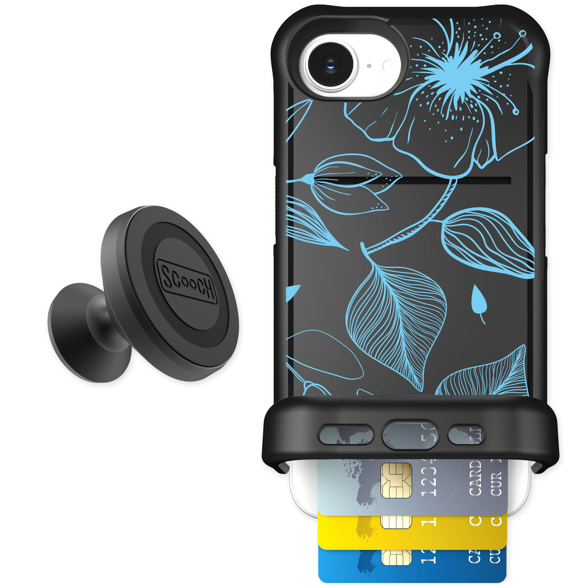 Scooch Wingmate Blue Hibiscus for iPhone 17e — Starter Bundle