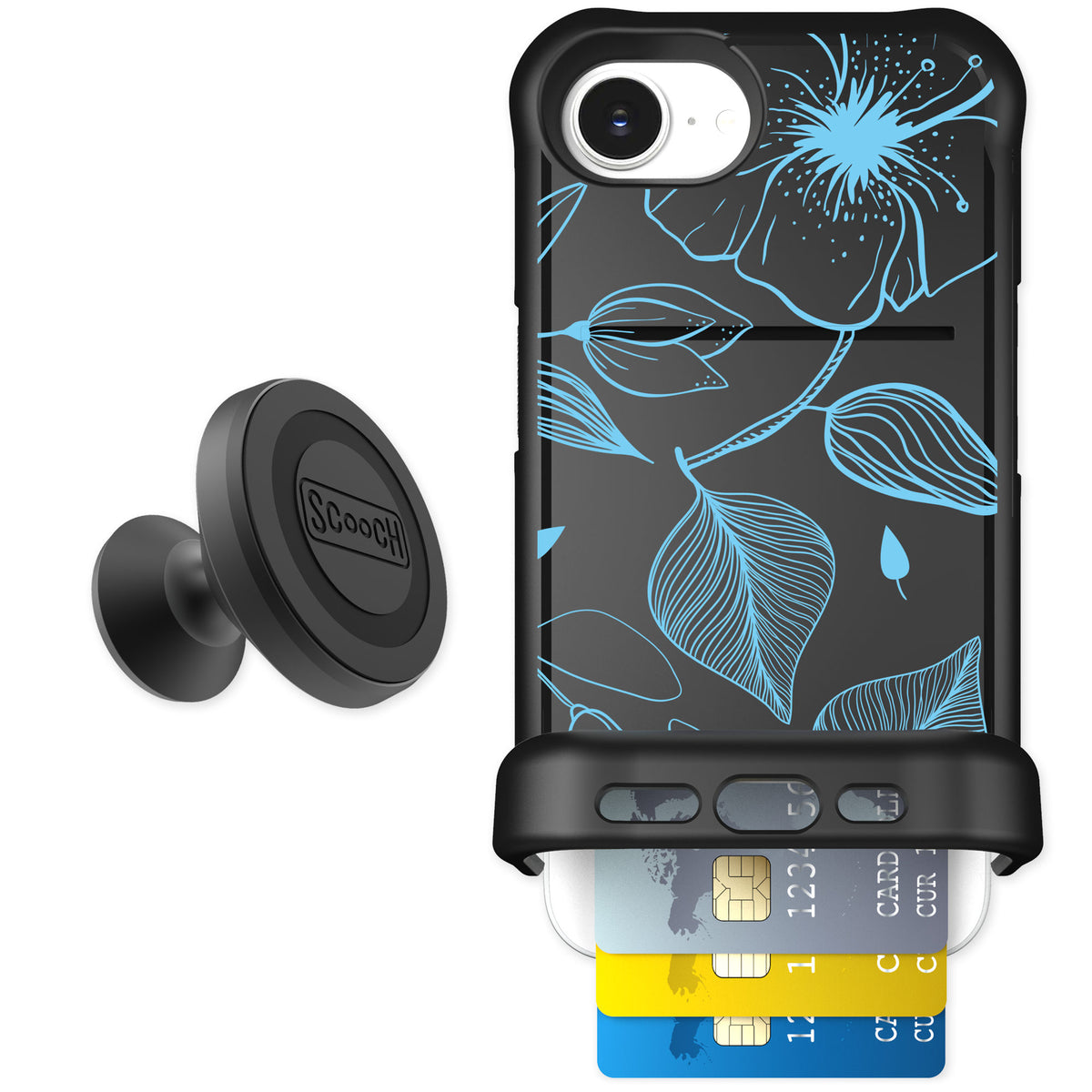 Scooch Wingmate Blue Hibiscus for iPhone 16e — Starter Bundle