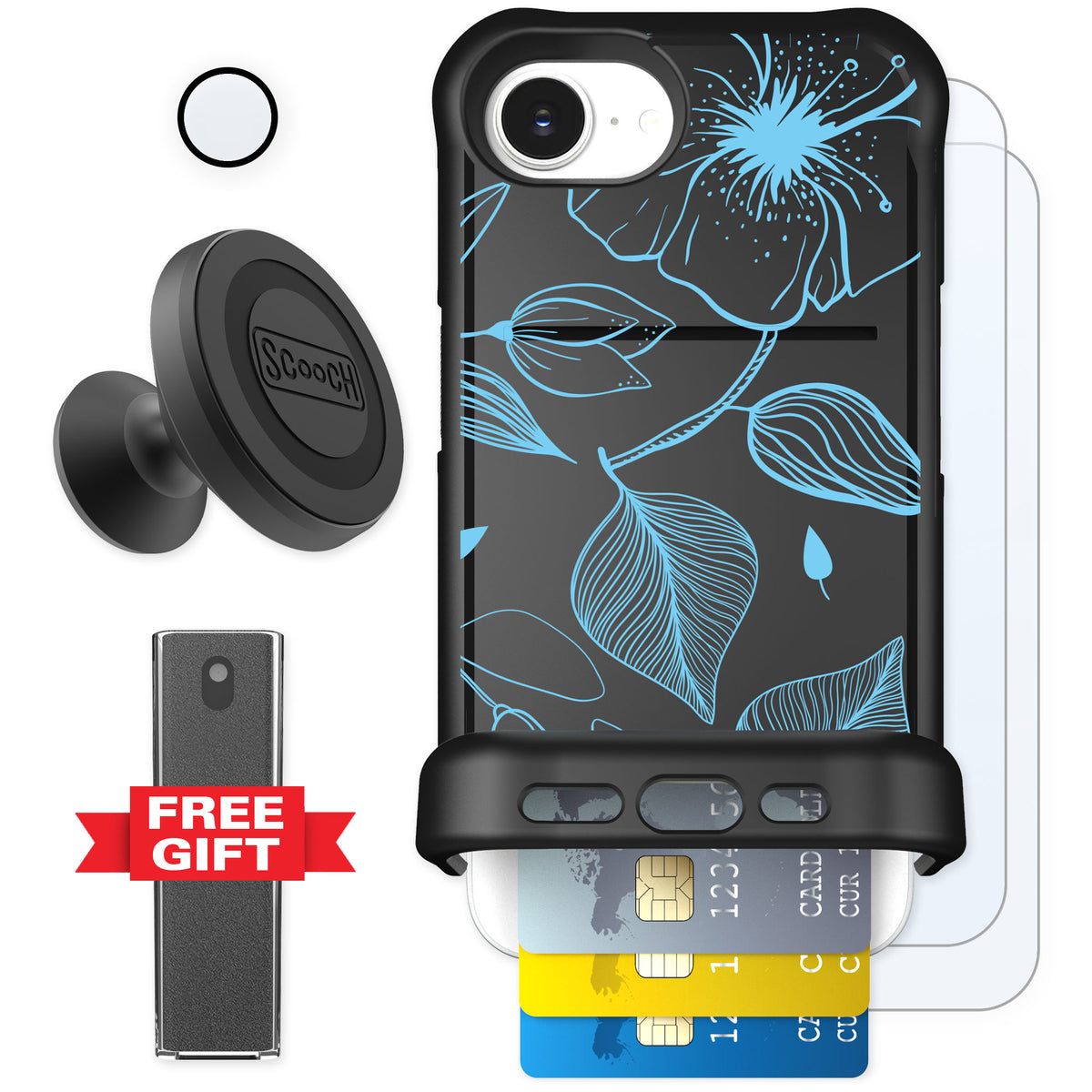 Scooch Wingmate Blue Hibiscus for iPhone 16e — Defender Bundle