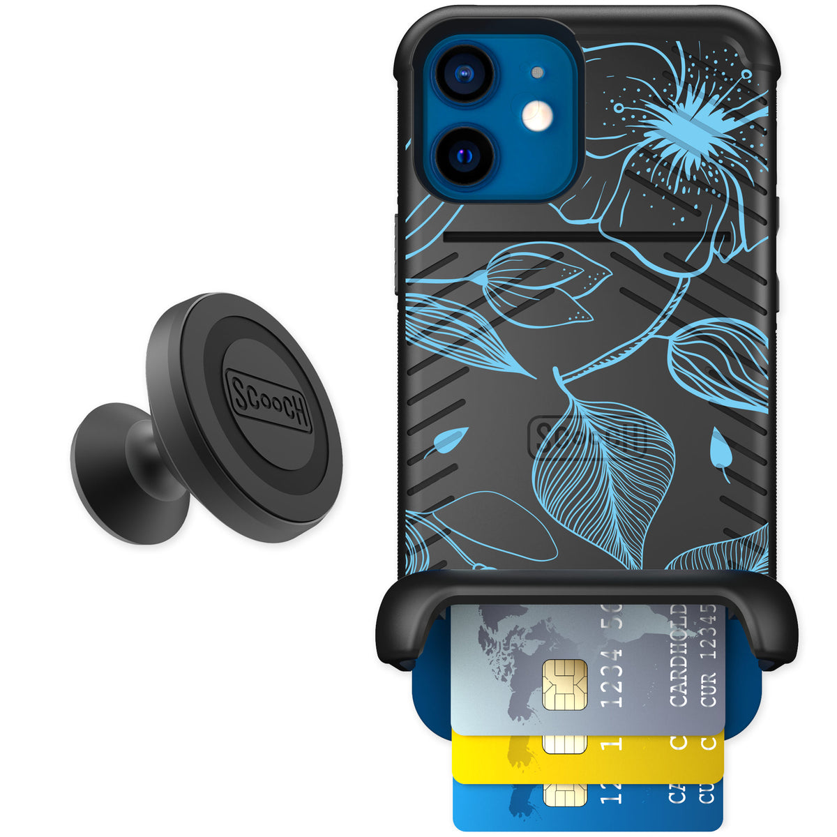Scooch Wingmate Blue Hibiscus for iPhone 12 — Starter Bundle