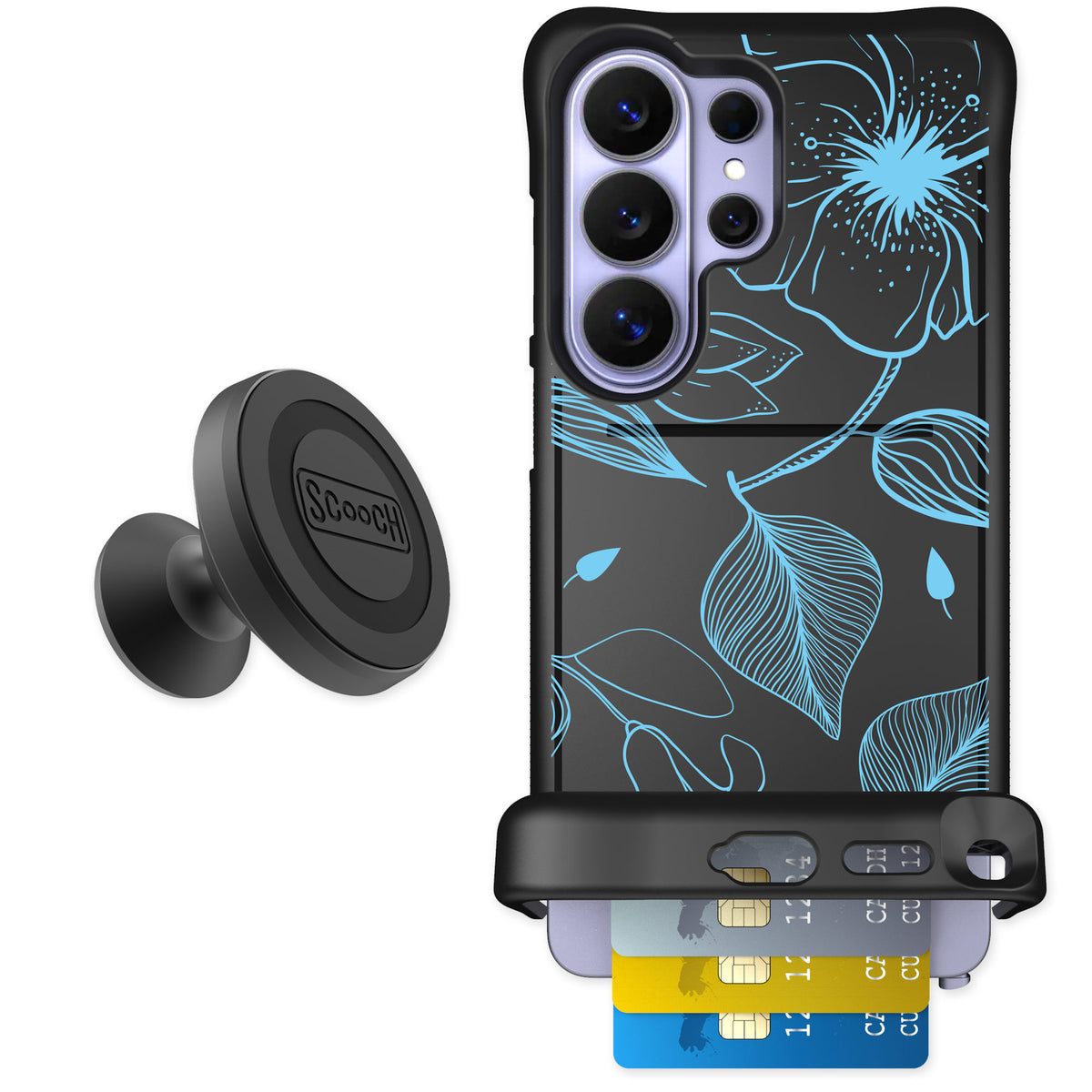 Scooch Wingmate Blue Hibiscus for Galaxy S26 Ultra — Starter Bundle