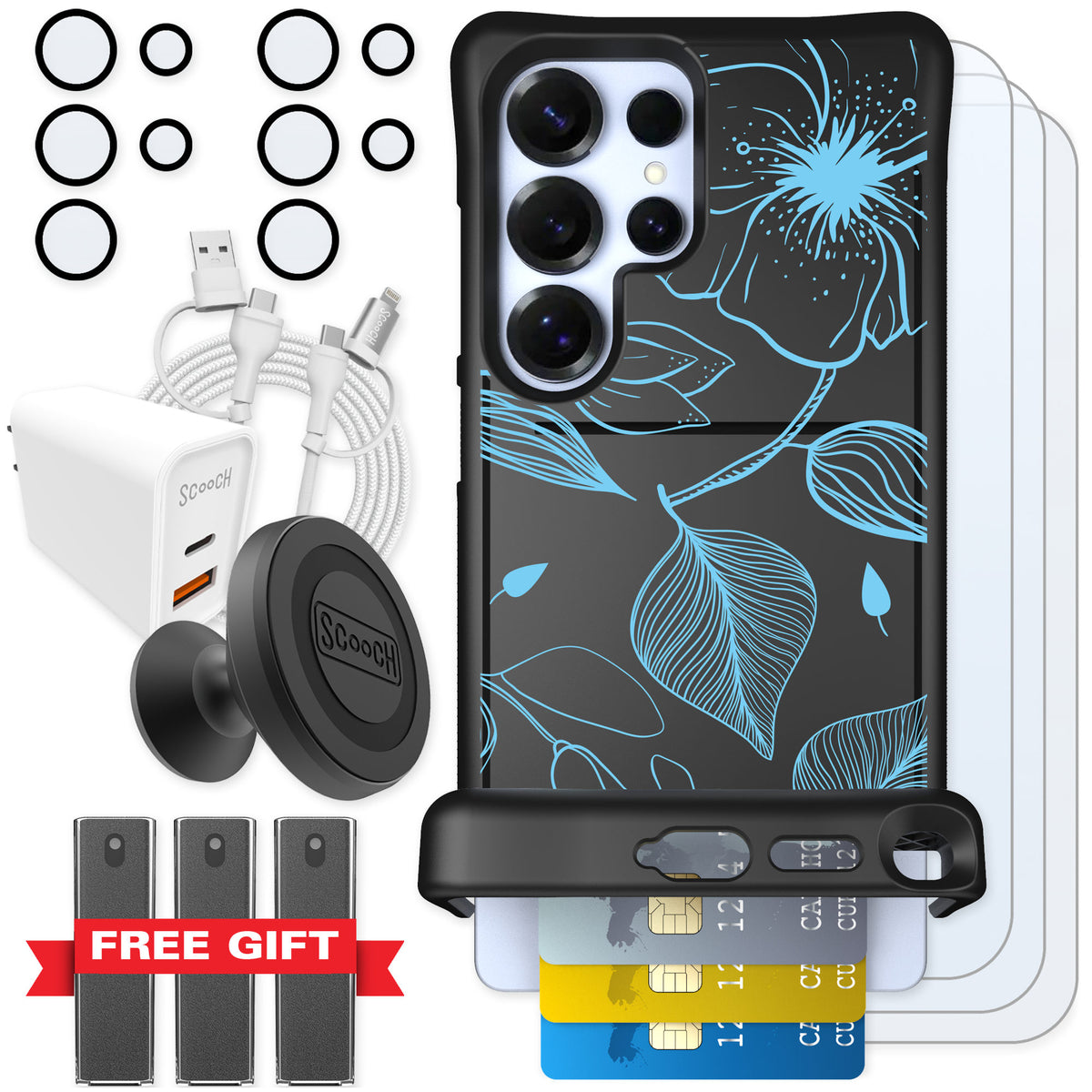 Scooch Wingmate Blue Hibiscus for Galaxy S25 Ultra — Ultimate Bundle