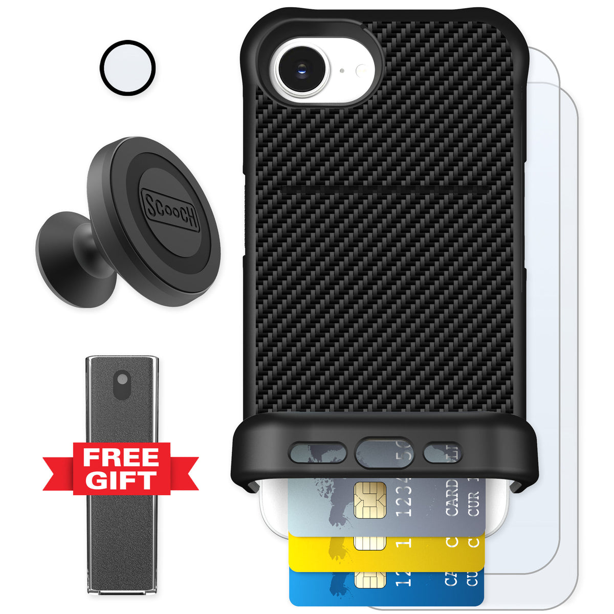 Scooch Wingmate Carbon Fiber for iPhone 17e — Defender Bundle