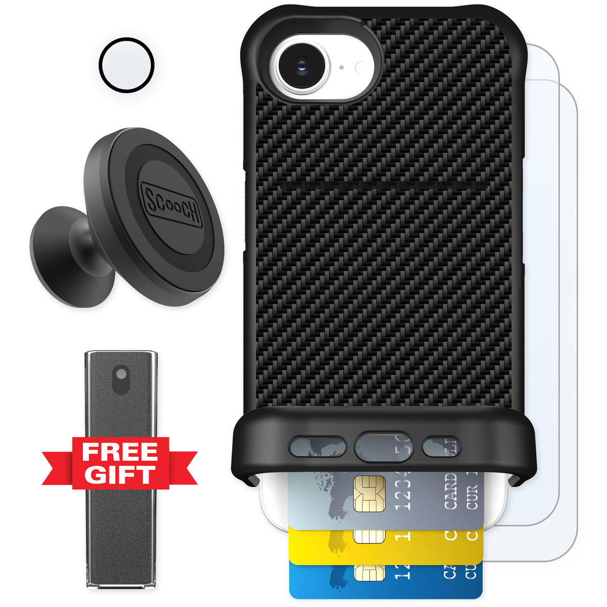 Scooch Wingmate Carbon Fiber for iPhone 16e — Defender Bundle