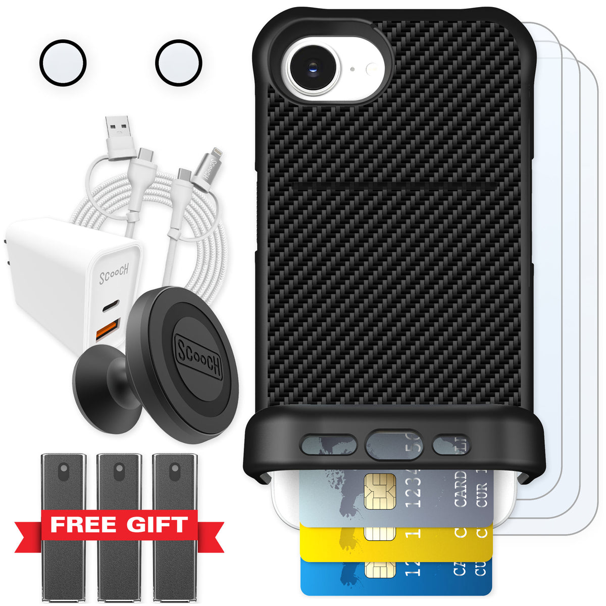 Scooch Wingmate Carbon Fiber for iPhone 16e — Ultimate Bundle