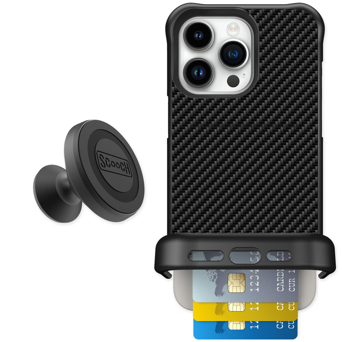 Scooch Wingmate Carbon Fiber for iPhone 15 Pro Max — Starter Bundle