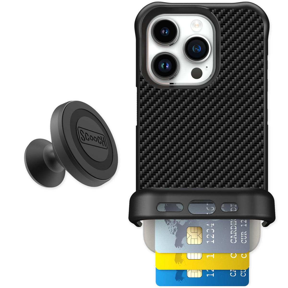 Scooch Wingmate Carbon Fiber for iPhone 15 Pro — Starter Bundle