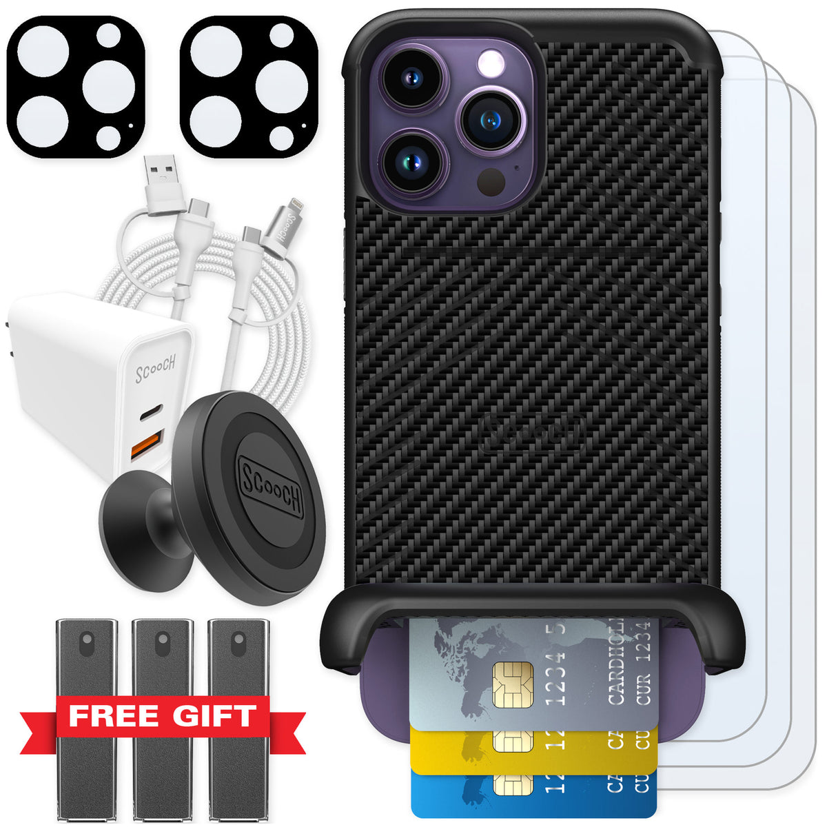 Scooch Wingmate Carbon Fiber for iPhone 14 Pro Max — Ultimate Bundle