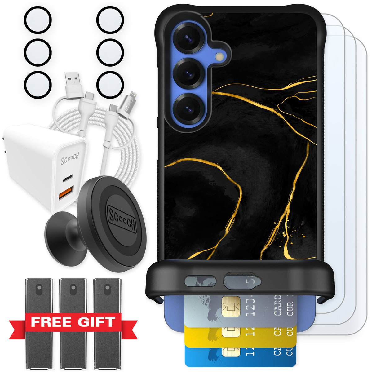 Scooch Wingmate Black Marble for Galaxy S25+ — Ultimate Bundle