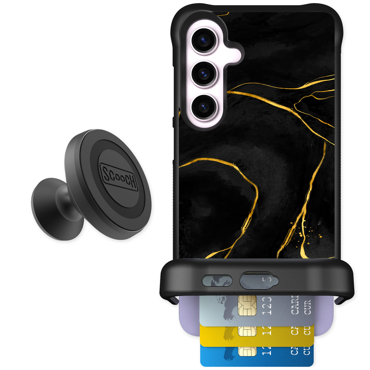 Scooch Wingmate Black Marble for Galaxy S24+ — Starter Bundle