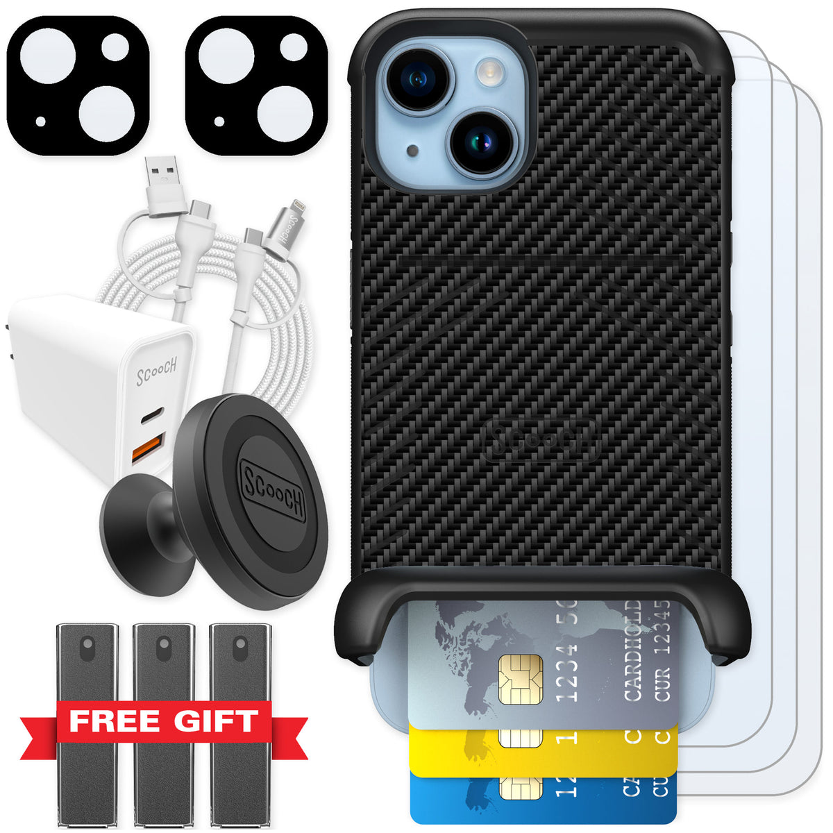 Scooch Wingmate Carbon Fiber for iPhone 14 — Ultimate Bundle