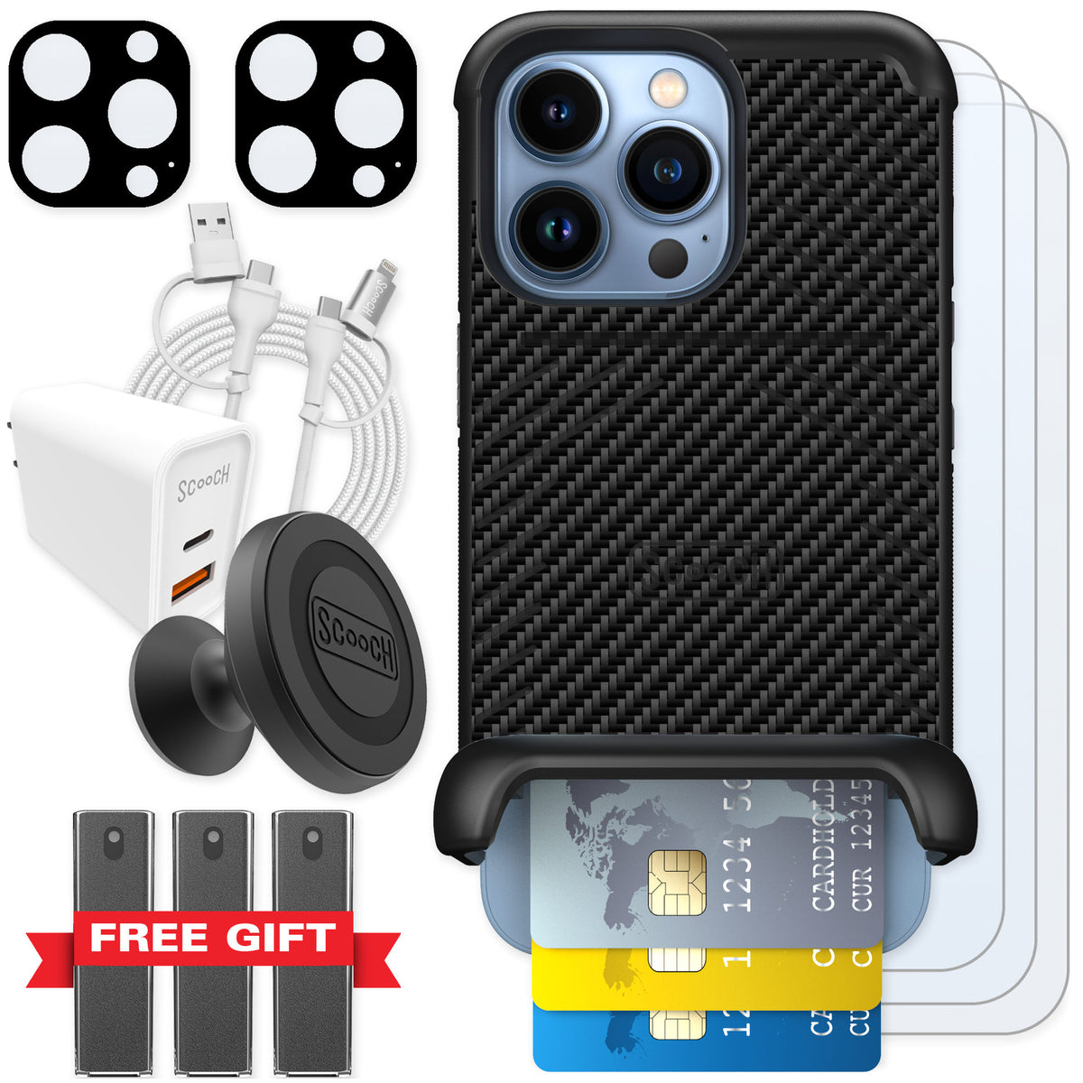 Scooch Wingmate Carbon Fiber for iPhone 13 Pro — Ultimate Bundle