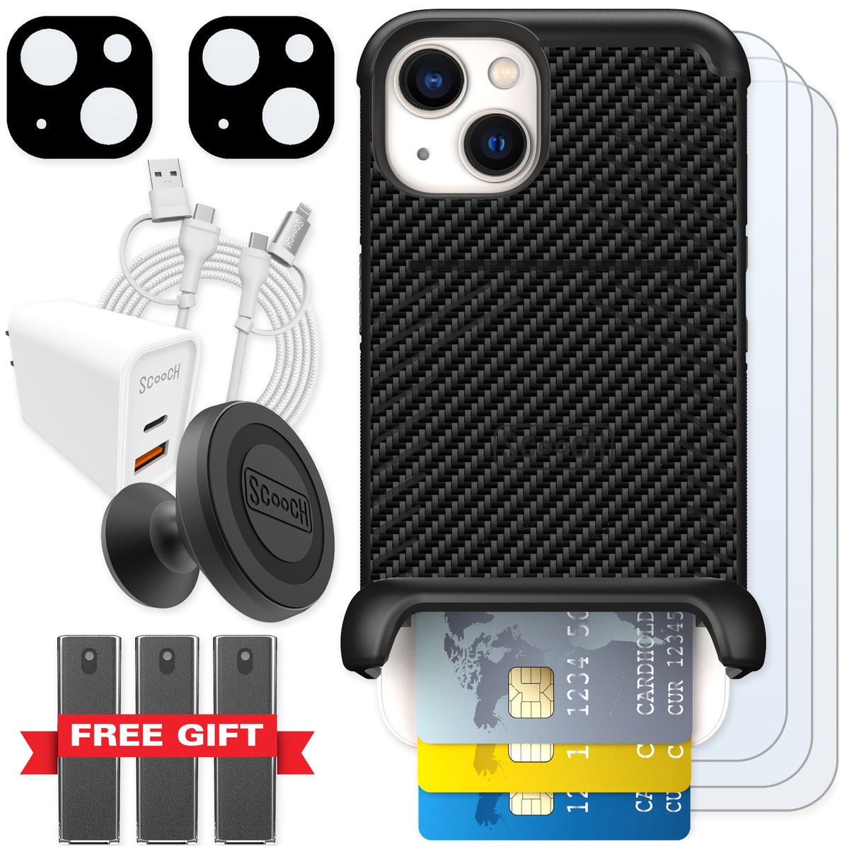 Scooch Wingmate Carbon Fiber for iPhone 13 — Ultimate Bundle