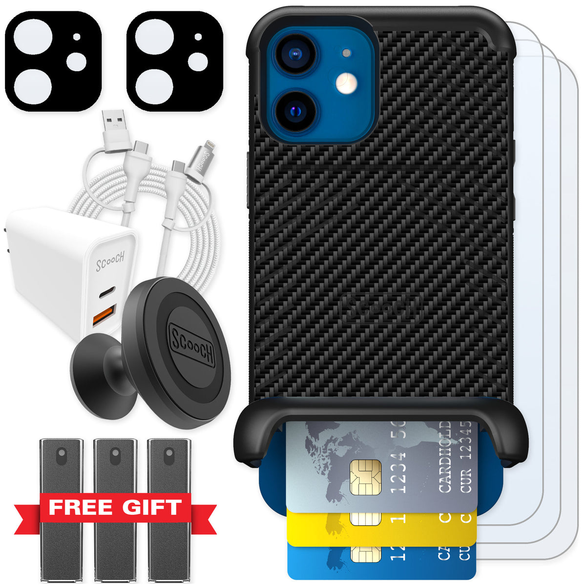 Scooch Wingmate Carbon Fiber for iPhone 12 — Ultimate Bundle