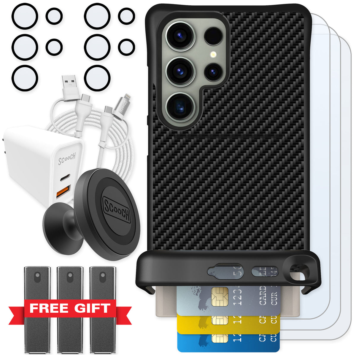 Scooch Wingmate Carbon Fiber for Galaxy S24 Ultra — Ultimate Bundle
