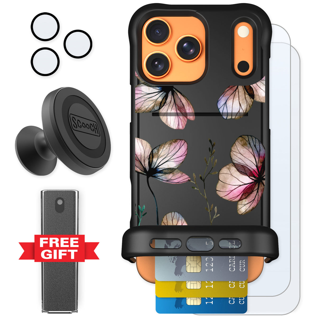 Scooch Wingmate Dried Flowers for iPhone 17 Pro Max — Defender Bundle