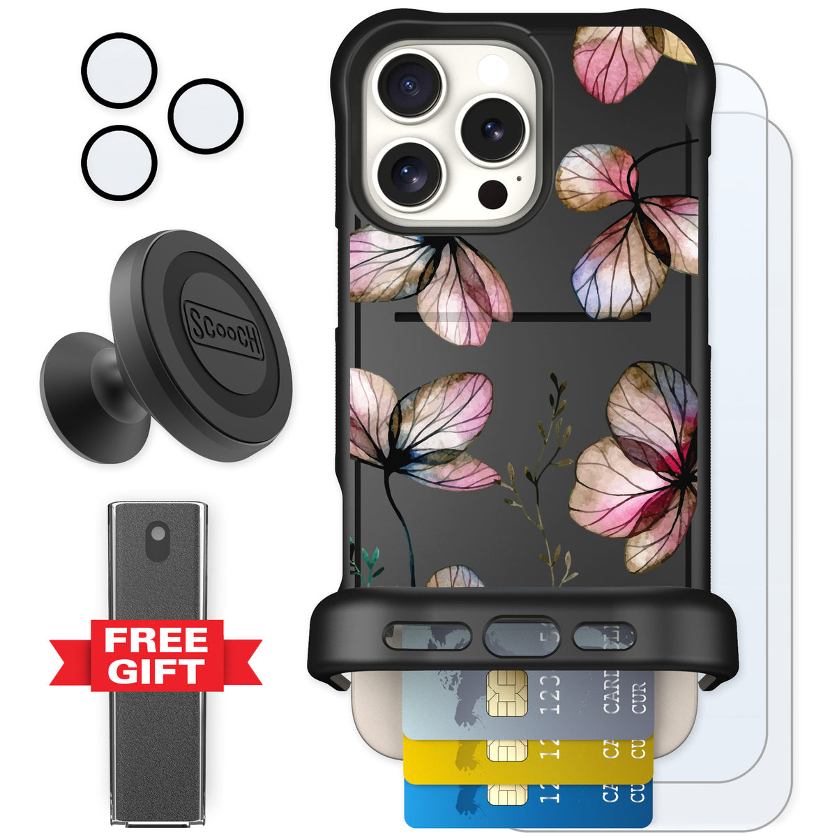 Scooch Wingmate Dried Flowers for iPhone 16 Pro Max — Defender Bundle