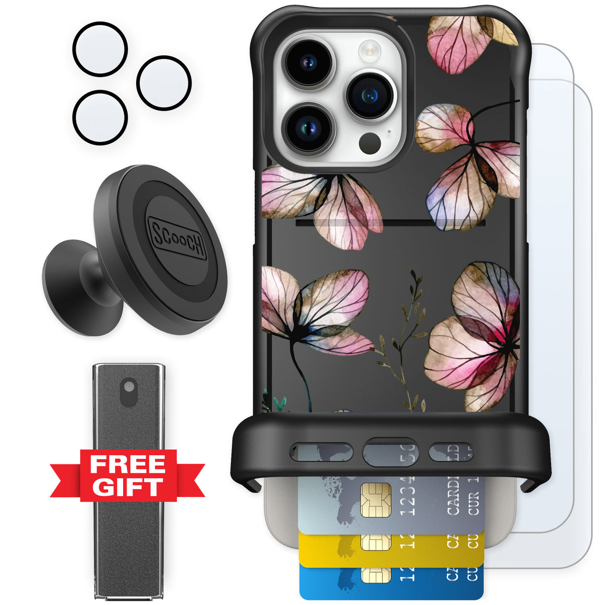 Scooch Wingmate Dried Flowers for iPhone 15 Pro Max — Defender Bundle