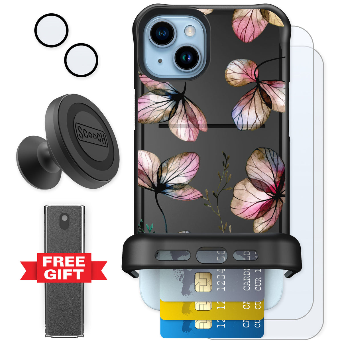 Scooch Wingmate Dried Flowers for iPhone 15 Plus — Defender Bundle