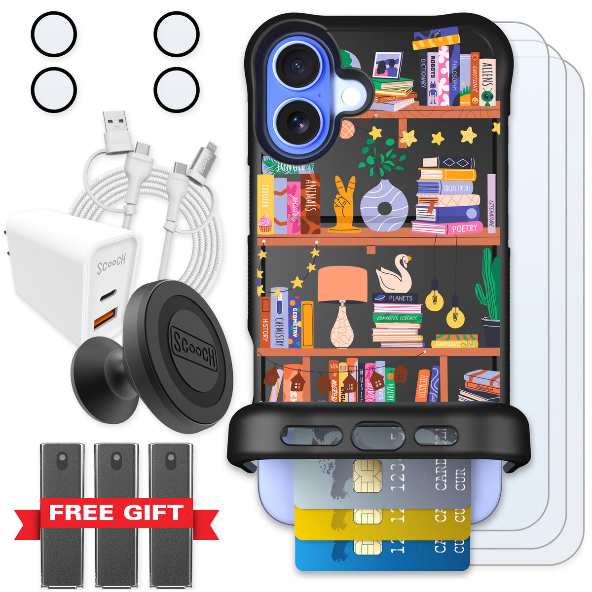 Scooch Wingmate Little Library for iPhone 16 Plus — Ultimate Bundle