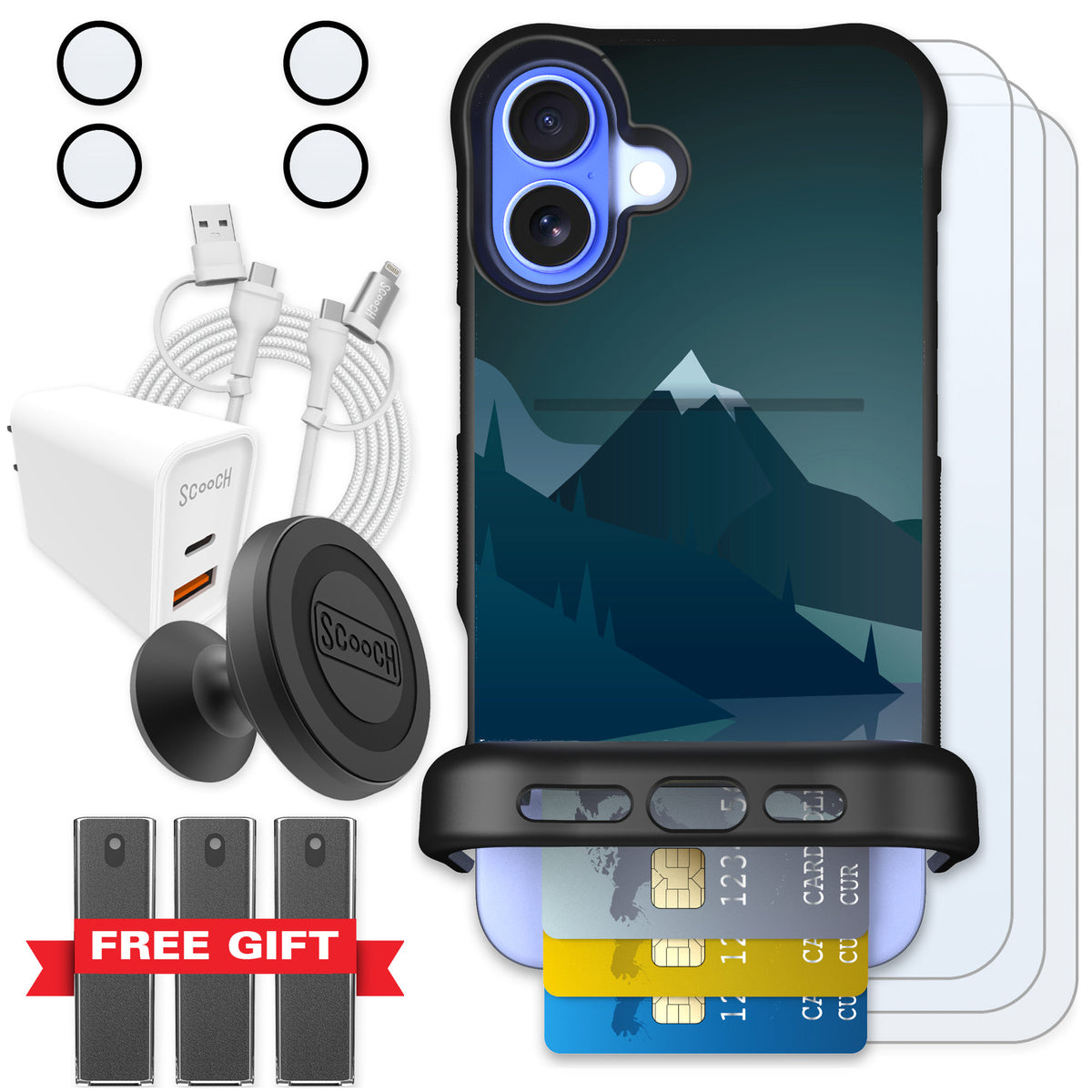 Scooch Wingmate Midnight Ridge for iPhone 16 Plus — Ultimate Bundle