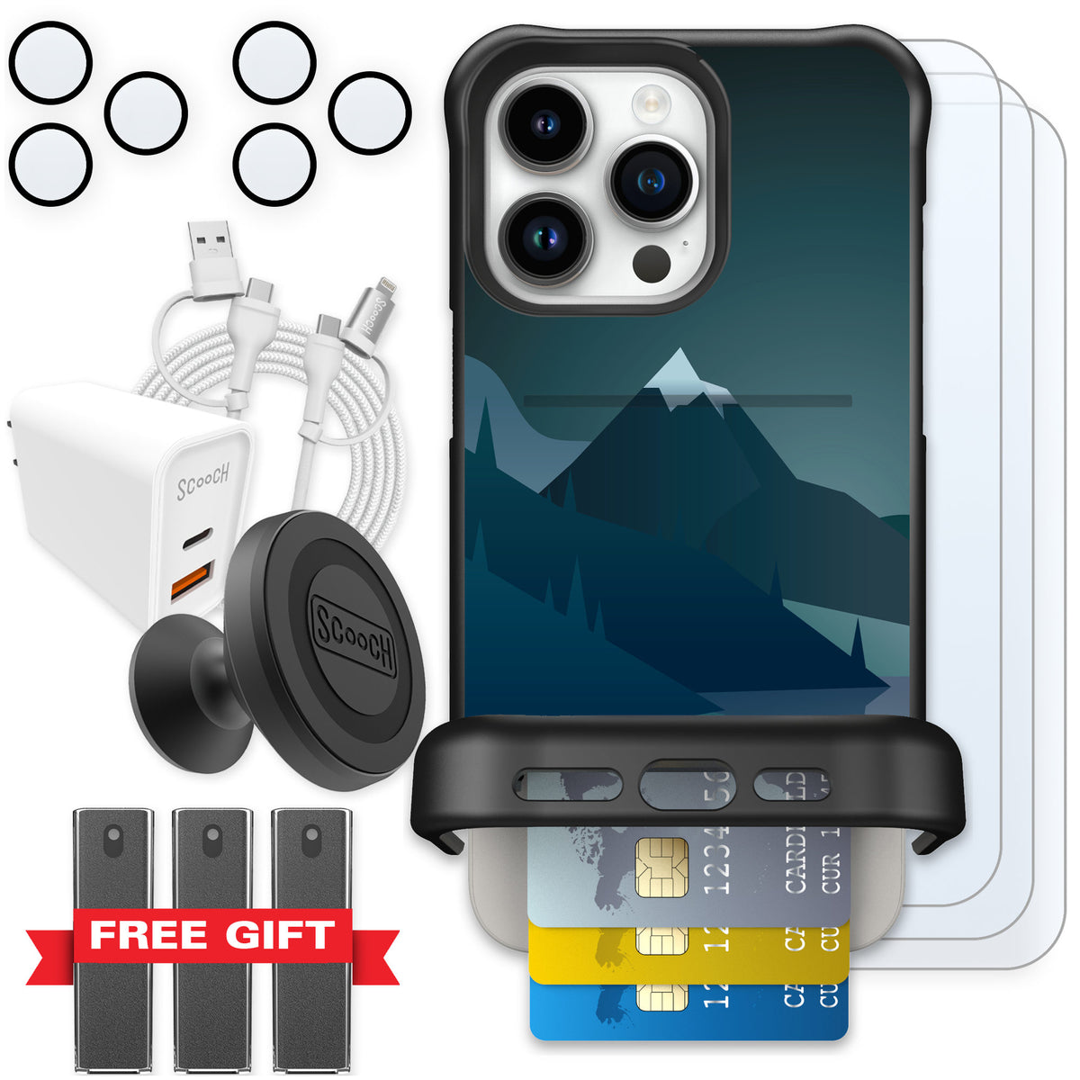 Scooch Wingmate Midnight Ridge for iPhone 15 Pro Max — Ultimate Bundle
