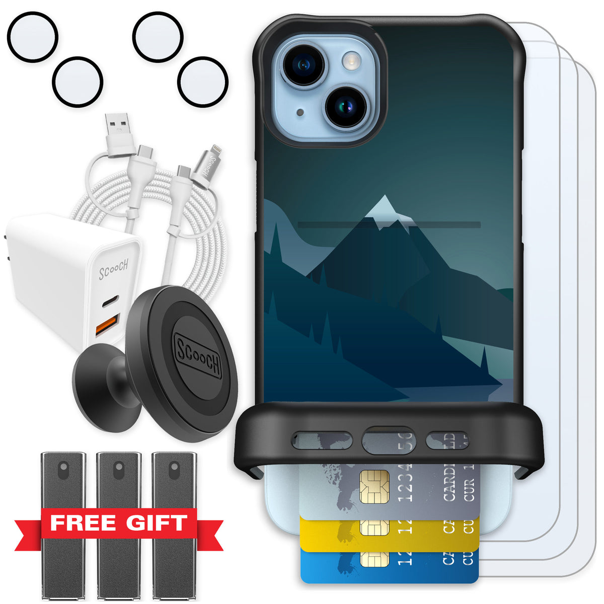Scooch Wingmate Midnight Ridge for iPhone 15 Plus — Ultimate Bundle