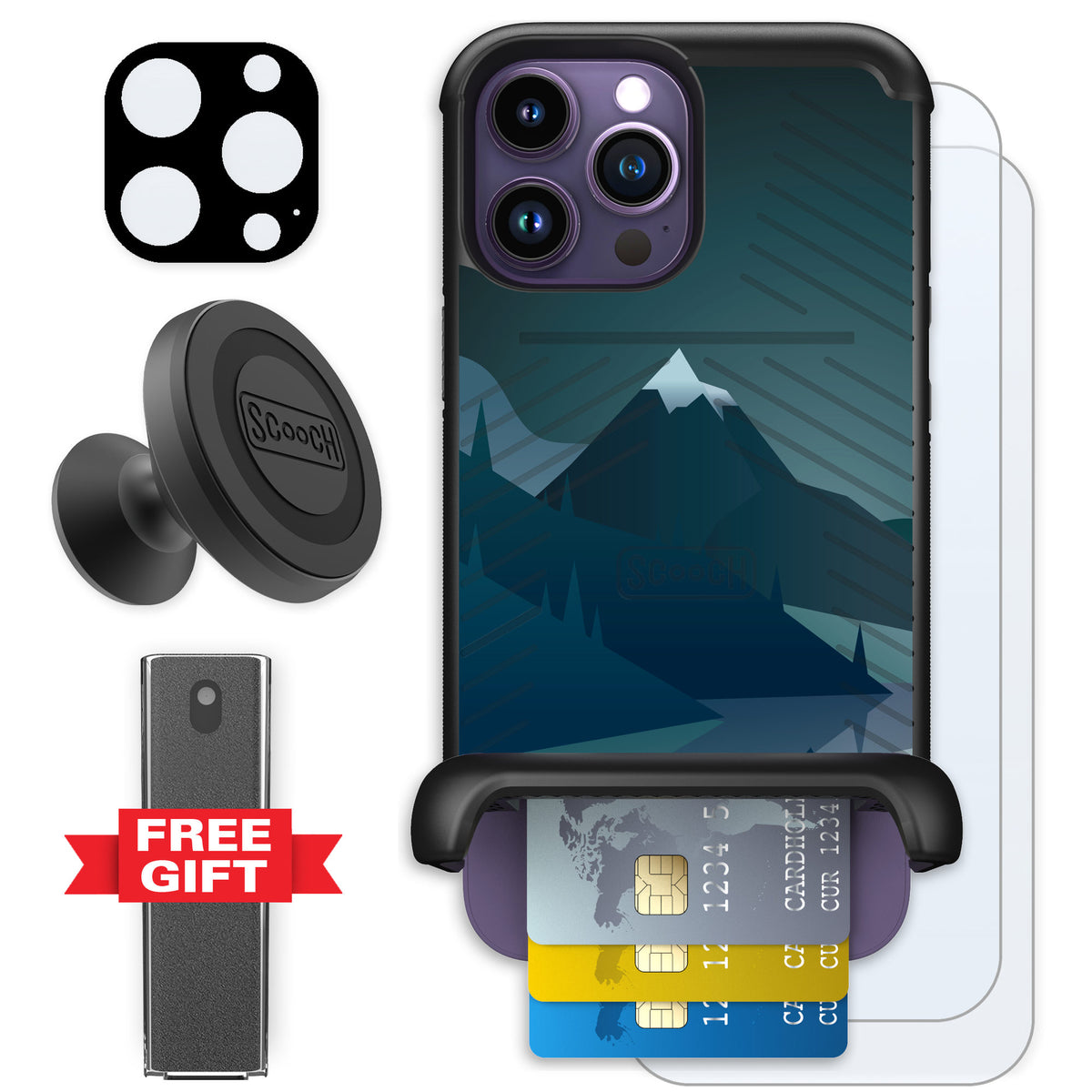 Scooch Wingmate Midnight Ridge for iPhone 14 Pro Max — Defender Bundle