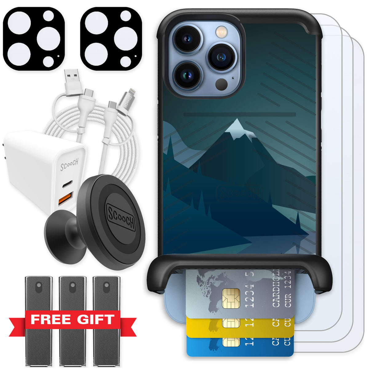 Scooch Wingmate Midnight Ridge for iPhone 13 Pro Max — Ultimate Bundle