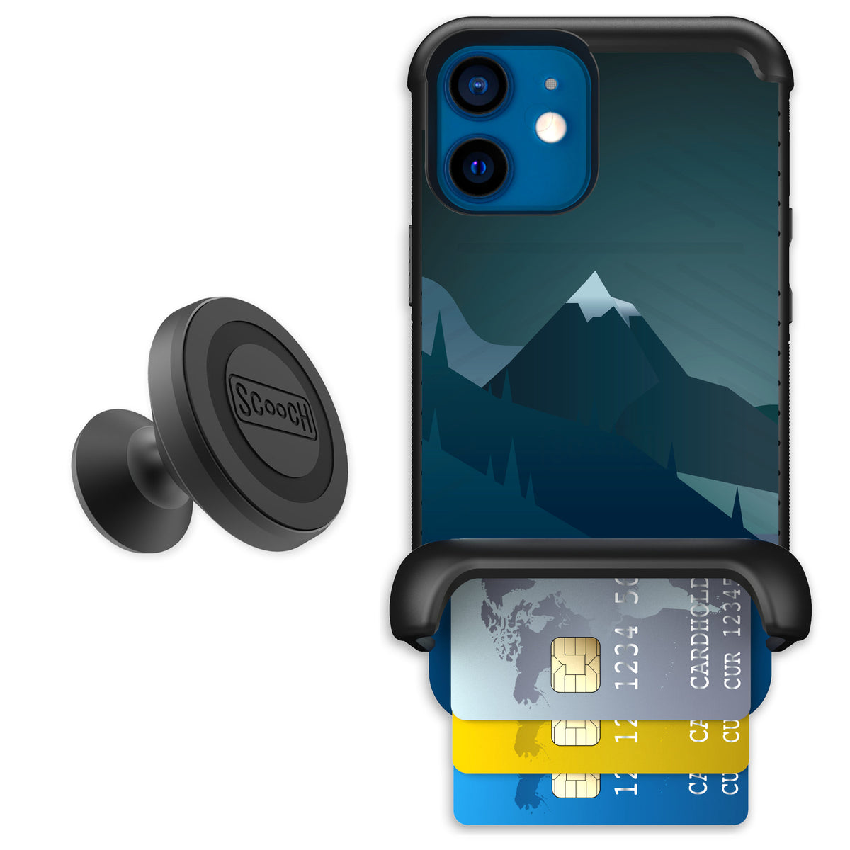 Scooch Wingmate Midnight Ridge for iPhone 12 mini — Starter Bundle