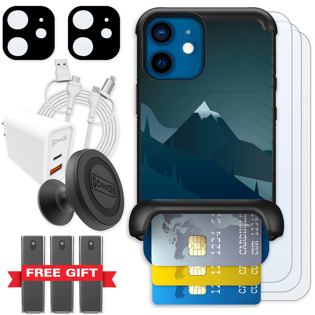 Scooch Wingmate Midnight Ridge for iPhone 12 mini — Ultimate Bundle